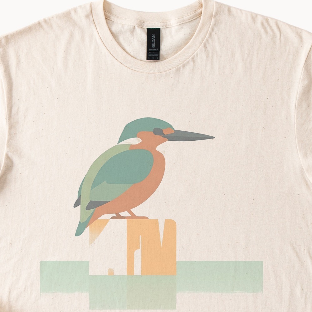 Kingfisher Perched Graphic Tee in Natural by Gildan 64000